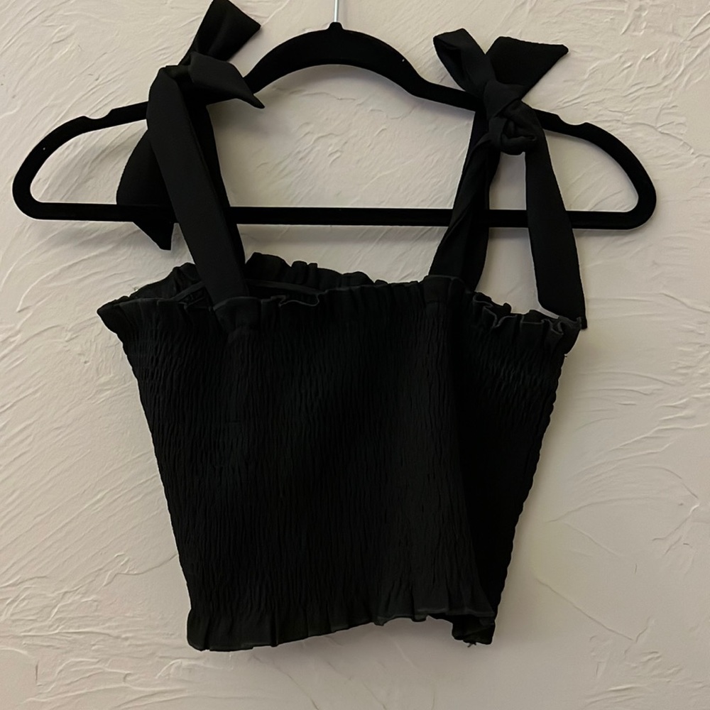 Black smocked crop top